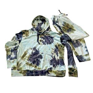 Scoop Tie Dye Blue Green 2PC Track Suit Womans Medium Velour Jacket Pants Cozy